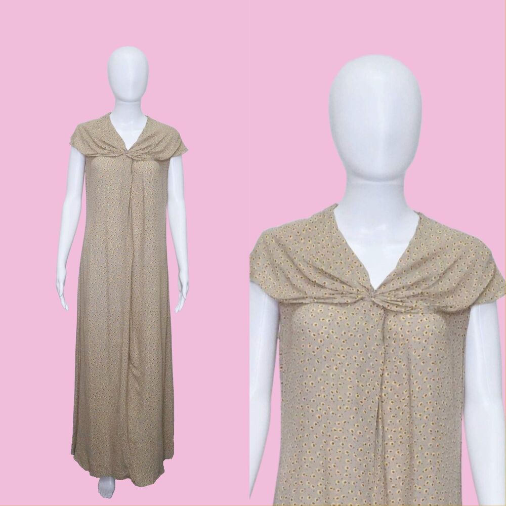 Y2K MAX STUDIO.1920s Style CAPELET Sage Floral Print Semi Sheer Maxi Dress. XS-S
